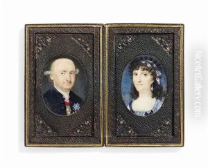 A Pair Of Portraits: Charles Iv (1748-1819), King Of Spain, In Patterned Blue Coat;  Together With Maria Luisa Of Parma (1751-1819), Queen Of Spain, In Sprigged Light Blue Dress, Wearing The Sash And Badge Of The Order Of Maria Luisa, Earring, Silver And  by Jean (Juan) Bauzil