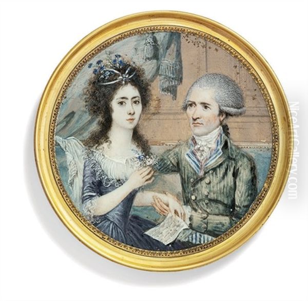 A Married Couple Seated On A Blue Chair - view 1