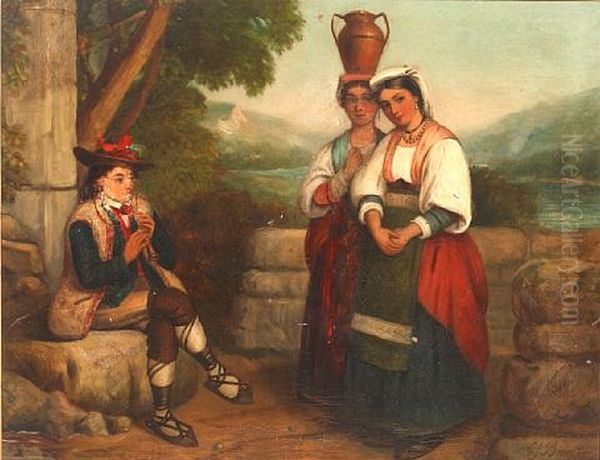 Two Women And A Musician On A Mediterranean Terrace - view 1