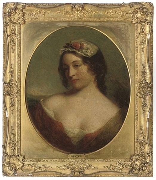 Portrait Of A Girl, Bust-length, In A Red Dress, With A Landscape Beyond - view 1