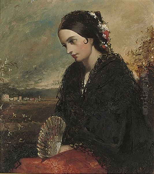 Spanish Senorita With A Fan - view 1