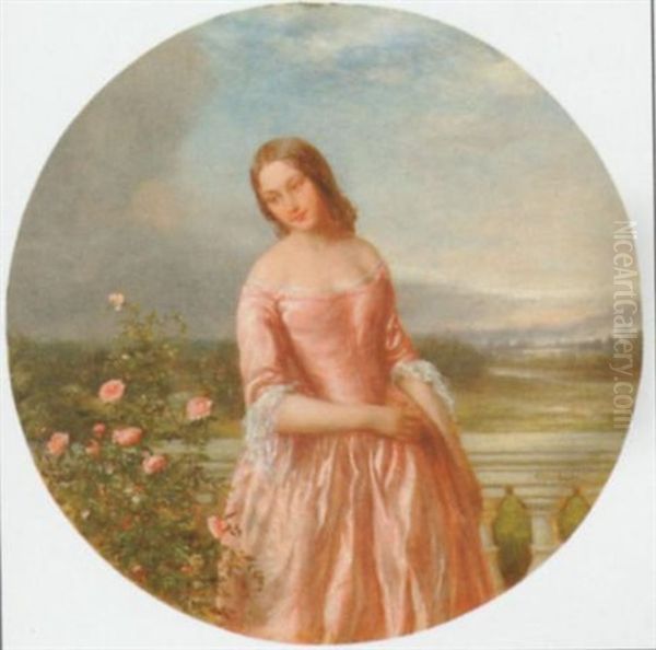 A Young Lady On An Italianate Balcony Against A Landscape - view 1