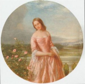 A Young Lady On An Italianate Balcony Against A Landscape
