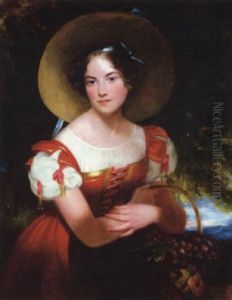 Portrait Of A Young Girl Carrying A Basket Of Grapes