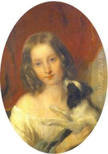 A Portrait Of A Young Girl With Her Pet Dog