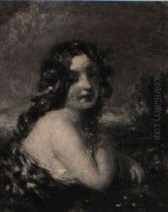 Portrait Eines Blutengeschmuckten Madchens Im Fellkleid by Charles Baxter