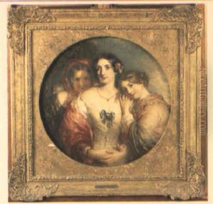 Portrait Of A Lady With Her Two Daughters by Charles Baxter