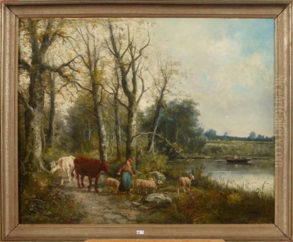 Fermiere Et Son Troupeau Au Bord De L"eau - view 1