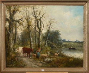 Fermiere Et Son Troupeau Au Bord De L"eau by Paul-Armand Bayard de La Vingtrie