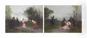 The Duel; And The Reconciliation (pair) by Emile Antoine Bayard