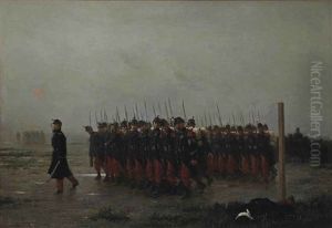 A Garrison Of The French Infantry Of The Line Being Paraded by Emile Antoine Bayard