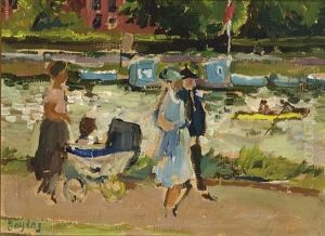 Strolling Along The Riverside On A Sunny Afternoon by Han Bayens
