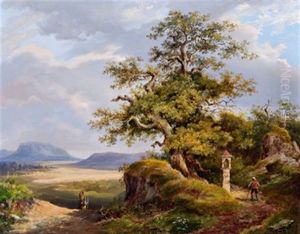Weite Landschaft Mit Bildstock by Anton Bayer