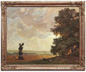 Im Schlosspark Von Seehof Weidende Schafe by Fritz Bayerlein