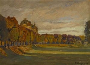 Herbstlandschaft Mit Der Residenz Ellingen by Fritz Bayerlein