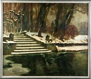 Verschneite Parklandschaft, Gewasser Und Treppenaufgang by Fritz Bayerlein