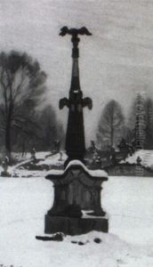 Denkmal In Verschneiter Parklandschaft