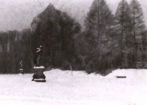 Winterstille Im Park: Verschneite Gartenskulpturen
