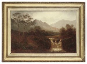 The Waterfall (+ The River Landscape; Pair) by Alfred Walter Bayes
