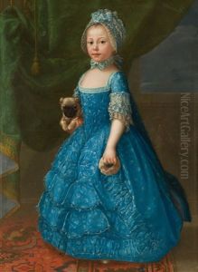 La Nina Maria Teresa Del Castillo Sosteniendo Con Sus Manos Un Perrito Y Una Rosquilla. Hacia by Francisco Bayeu Y Subias