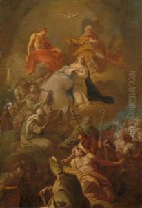 Die Heilige Dreifaltigkeit Mit Der Madonna Und Zahlreichen Heiligen by Francisco Bayeu Y Subias