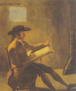 An Artist Sketching In An Interior by Francisco Bayeu Y Subias
