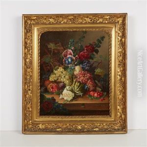 Still Life Of Flowers And Fruit On A Ledge Still Life Of Flowers And Fruit On A Ledge