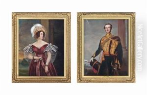 Portrait Of Elizabeth Surtees, Nee Cookson, Three-quarter-length... (+ Portrait Of Henry Edward Surtees Of Redworth (1819-1895), Standing; Pair) by Charles-Louis Bazin