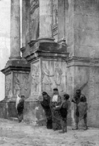 Figures Before The Arco Di Settimio Severo, Roman Forum by Luigi Bazzani