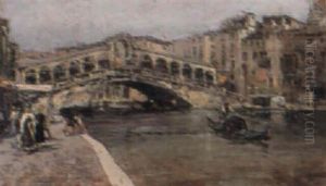 A View Of The Rialto, Venice by Leonardo Bazzaro