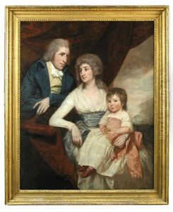 Portrait Of The Reverend And Mrs Walter Parry Hodges And Their Daughter, Maria, Of Shipton Moyne, Gloucestershire by Thomas Beach