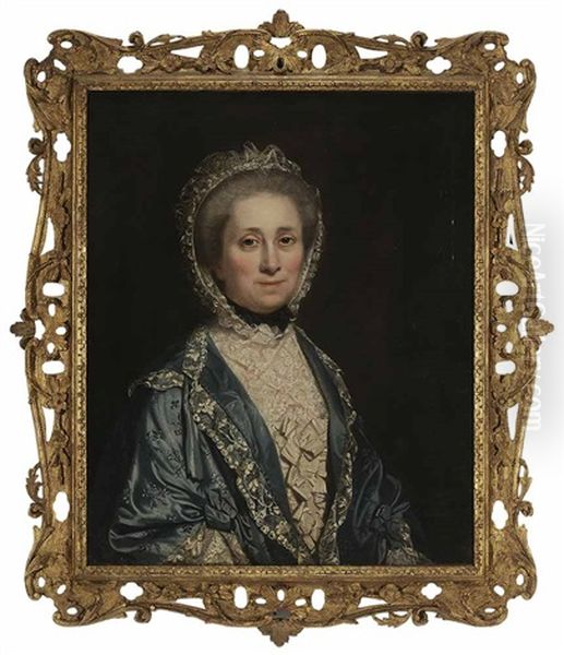 Portrait Of A Lady In Blue Lace-trimmed Gown - view 1