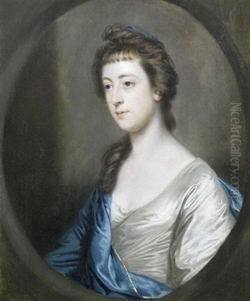 Portrait Of A Lady, Half-length, In A Blue And Silver Dress - view 1