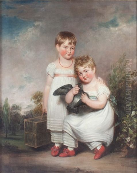 Portrait Of Children With A Racing Bird - view 1