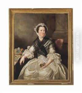 Portrait Of Elisabeth Helyar (d.1786) Nee Weston, Three-quarter-length, In An Oyster Dress With A Lace Shawl, Holding A Miniature Box, In An Interior