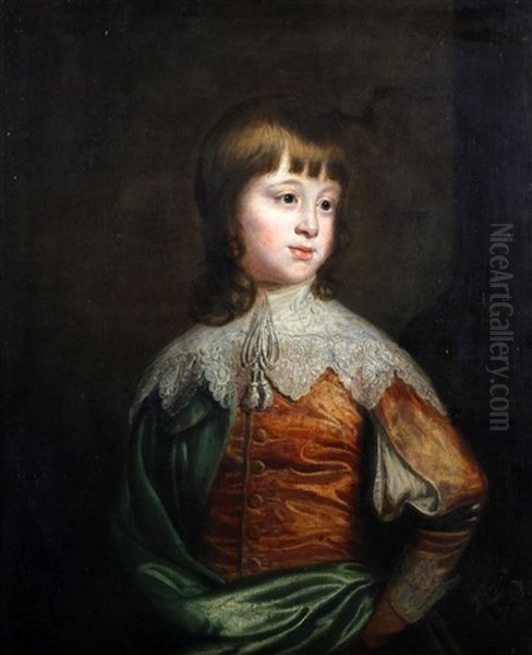Portrait Of A Young Boy, Wearing A Lace Collar And Green Robe - view 1
