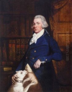 Portrait Of Samuel Rodbard Standing In A Library With His Dog
