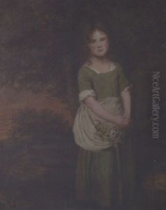 Portrait Of A Young Girl Standing In A Landscape Wearing A Green Dress by Thomas Beach