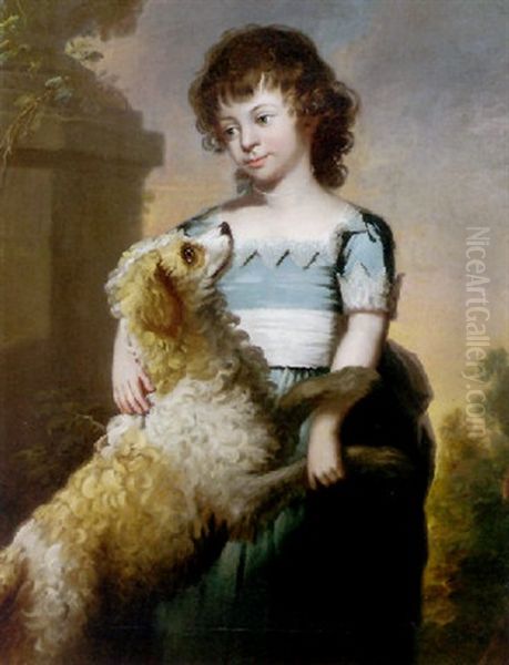 Portrait Of A Young Girl With Her Brittany Spaniel - view 1