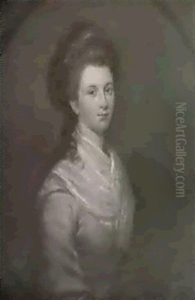 Portrait Of A Lady, Half Length, Wearing A Pale Blue Dress  With White Collar, In A Painted Oval - view 1