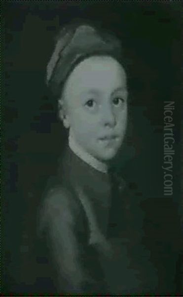 Portrait Of A Young Boy, Bust Length, In A Brown Jacket     And Blue Cap - view 1
