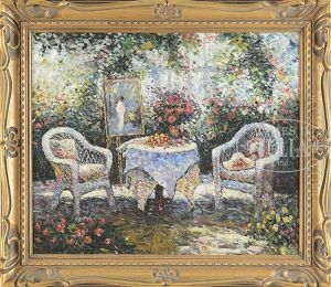 Patio Setting With Flowers And Wicker