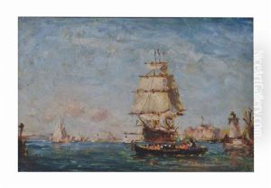 Clipper Ship In Port by Reynolds Beal