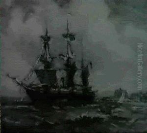 Uss Essex At Newport Harbor by Reynolds Beal