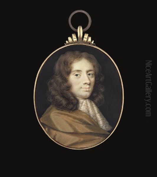 A Young Gentleman, In Brown Silk Cloak, White Lace Cravat, Long Curling Brown Hair - view 1