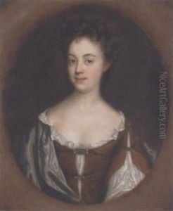 Portrait Of A Lady, Traditionally Identified As Lady Darnell, In A Brown And White Dress, With A Blue Wrap