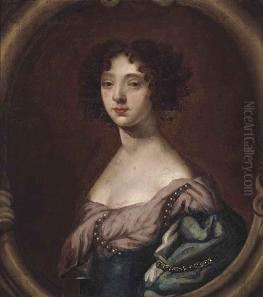 Portrait Of A Lady, Bust-length, In A Blue Dress, In A Sculpted Oval - view 1