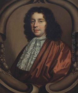 Portrait Of A Gentleman, Bust-length, In A Red Coat And White Lace Stock, In A Sculpted Cartouche