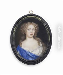 A Young Lady Called Lady Lonsdale, In Loose Blue Off-the-shoulders Dress Over White Shift, Long Curling Fair Hair