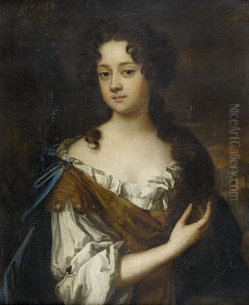 Portrait Of Anne, Countess Of Nottingham In A White Chemise And A Gold And Blue Wrap - view 1